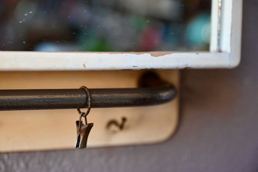 Vintage Bathroom Mirror with Shelf, 1950s for sale at Pamono
