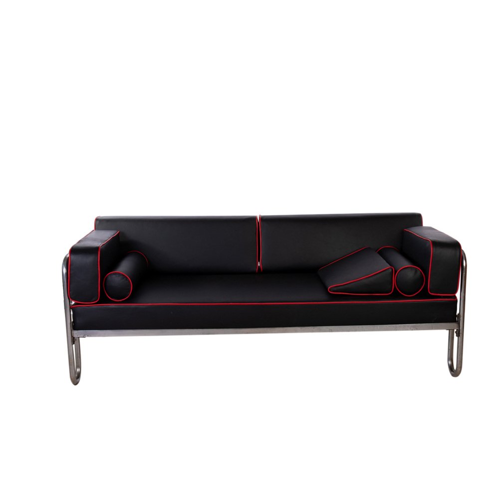 Bauhaus Sofa aus rotem und schwarzem Stoff bei Pamono kaufen