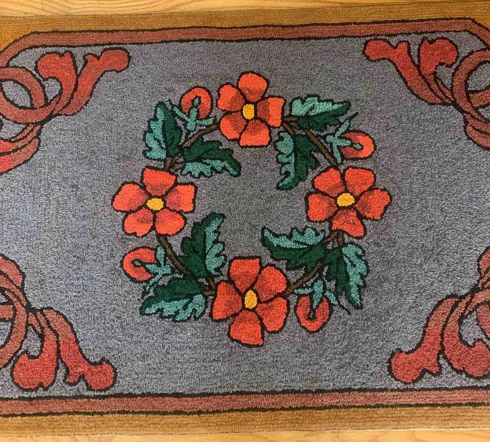 Red Hooked Rugs Vintage American Hooked Rug, 1940s for sale at Pamono