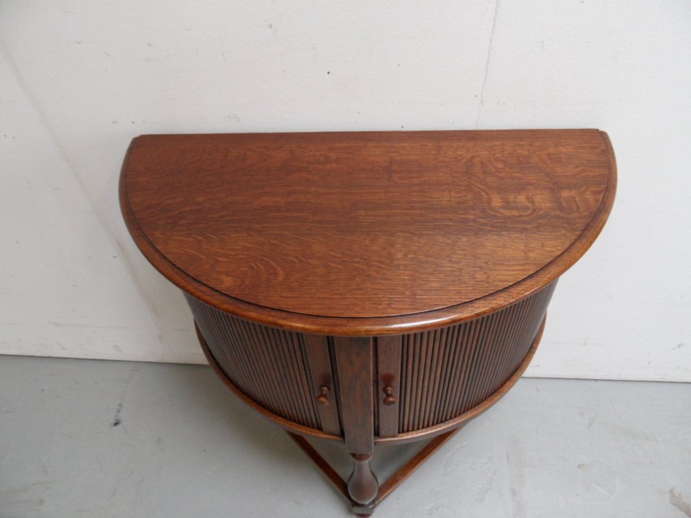 Vintage Dutch Oak Half Moon Table with Roller Shutter, 1930s for sale
