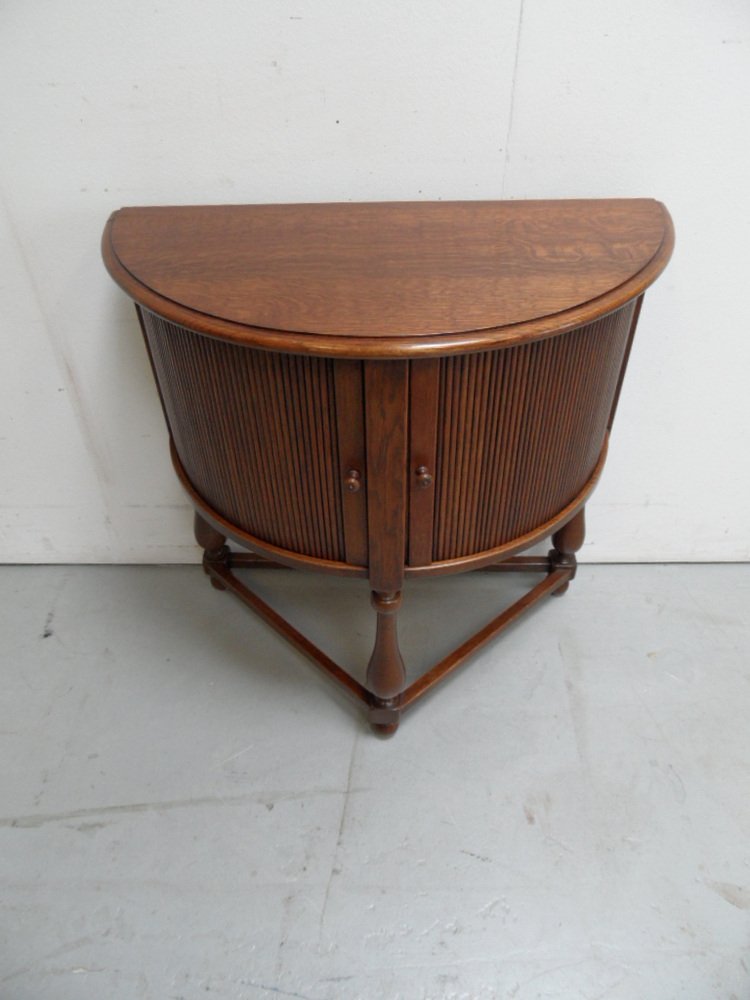 Vintage Dutch Oak Half Moon Table with Roller Shutter, 1930s for sale