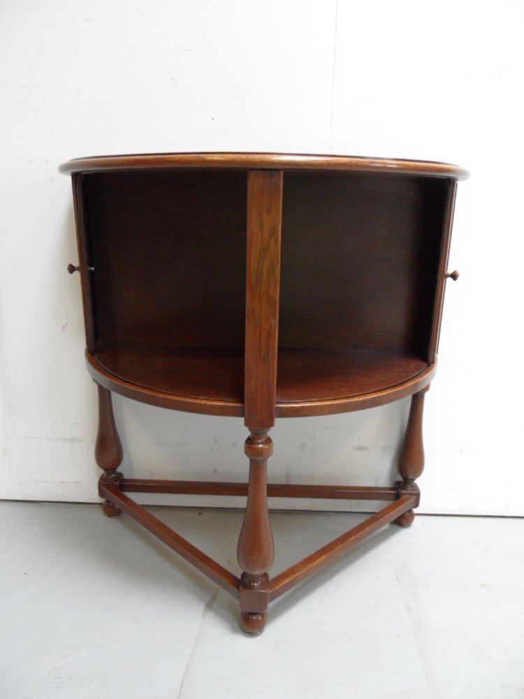 Vintage Dutch Oak Half Moon Table with Roller Shutter, 1930s for sale