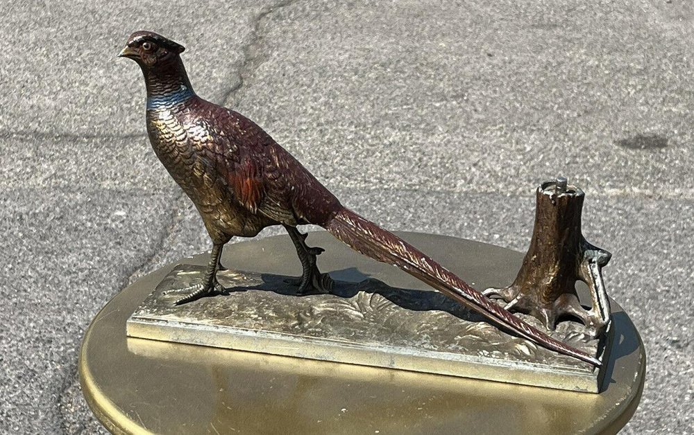 Austrian Cold Painted Pheasant Table Lighter & Striker for sale at Pamono