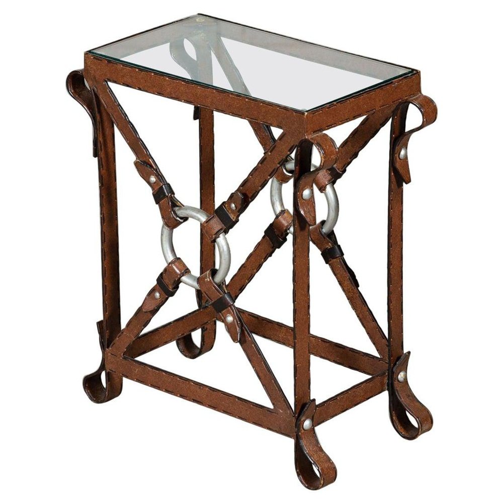 Iron Faux Leather Side Table in the style of Jacques for sale at