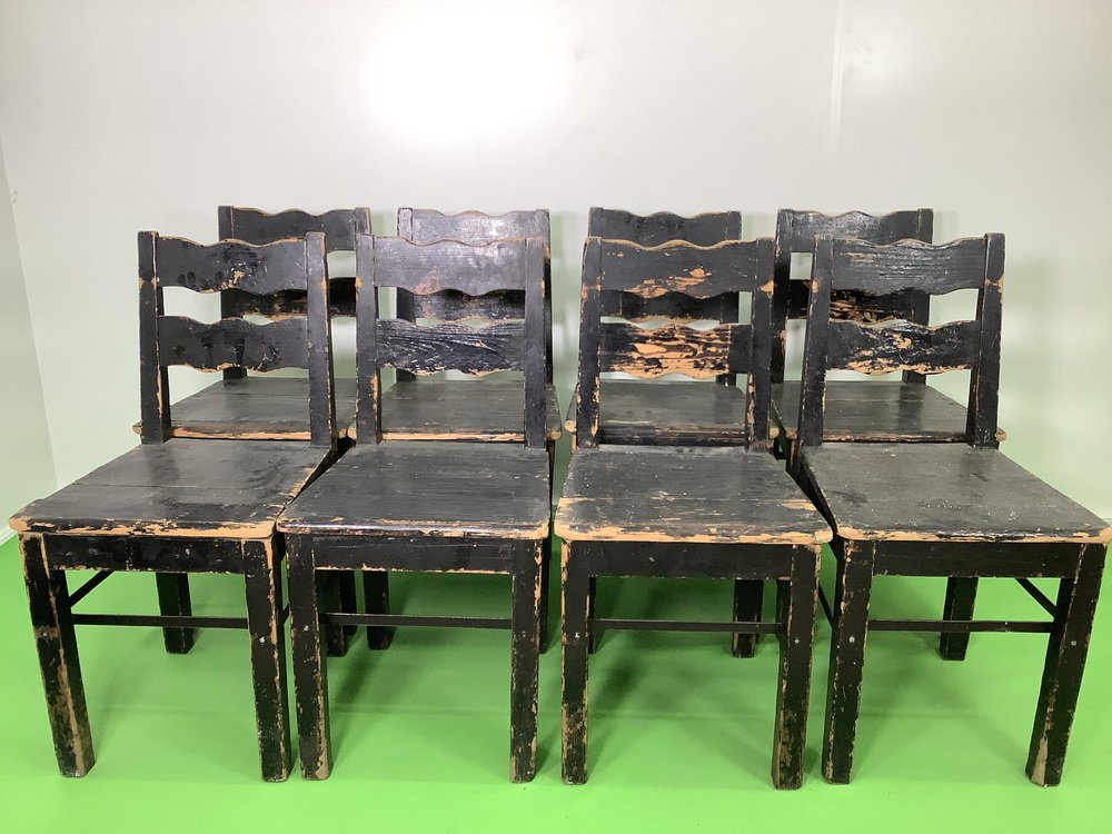 Early 20th Century HandPainted Farmers Armchairs, Transylvania, Set of