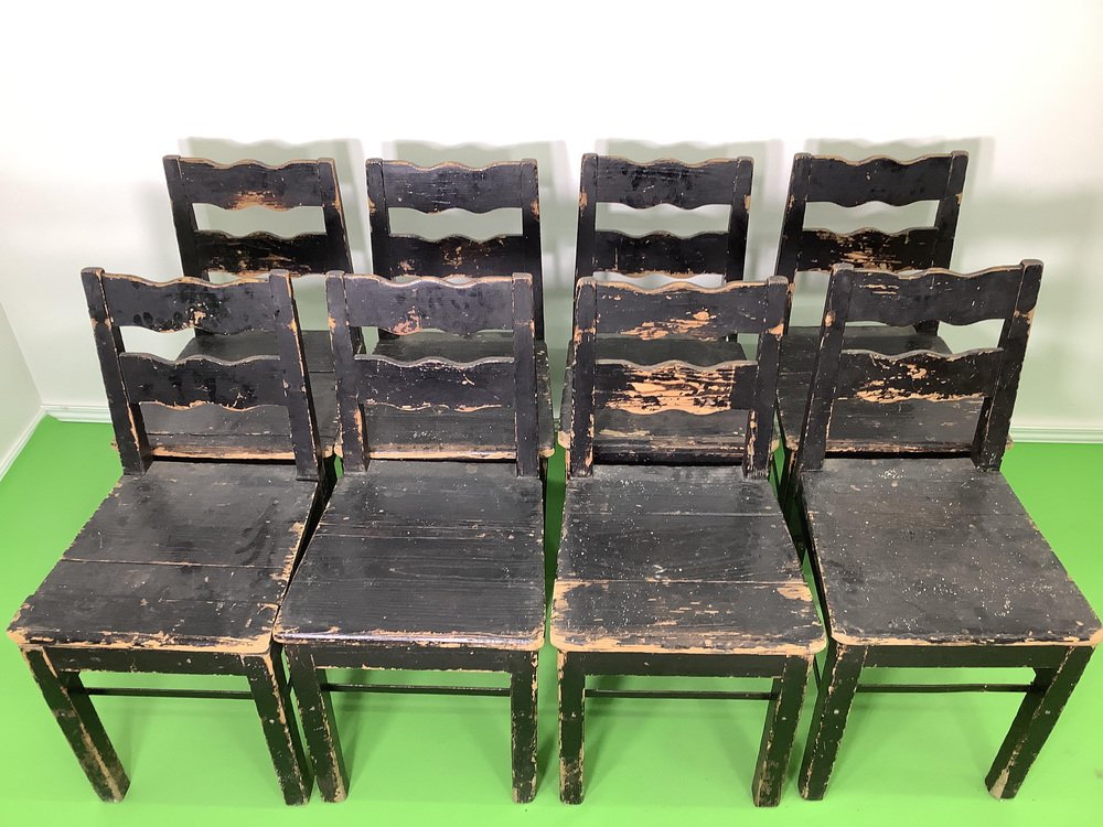 Early 20th Century HandPainted Farmers Armchairs, Transylvania, Set of