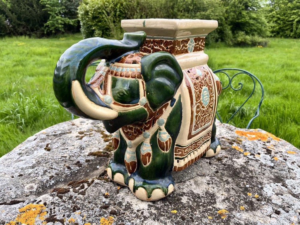 Large Vintage Ceramic Elephant Plant Stand, 1970s for sale at Pamono