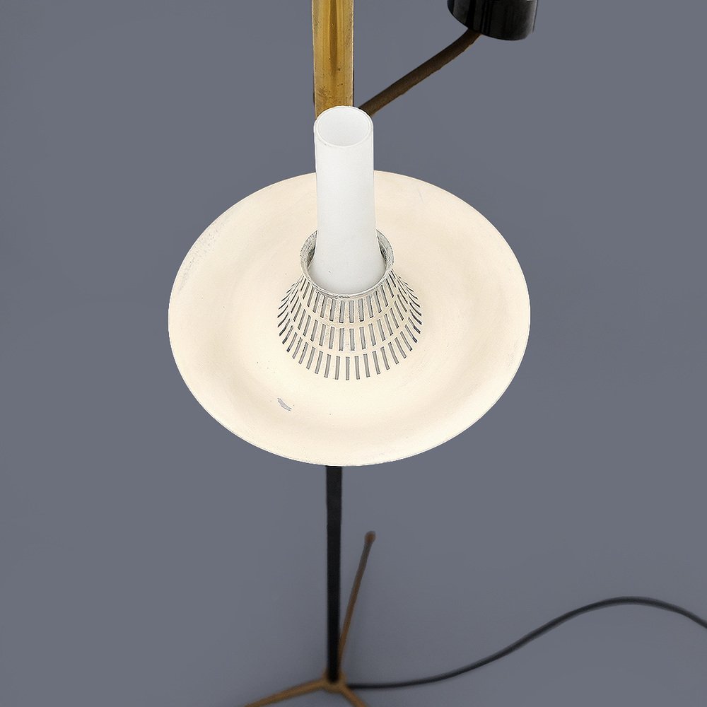Brass Floor Lamp with Opal Glass Diffusers, 1950s for sale at Pamono