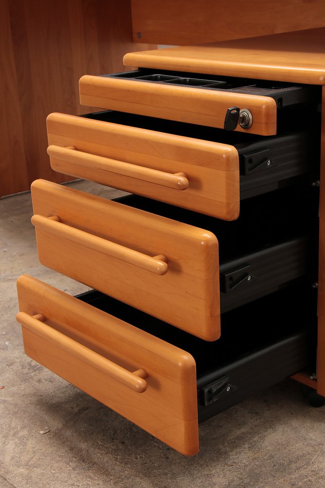 Beech Desk with Drawers, Germany, 1970s for sale at Pamono