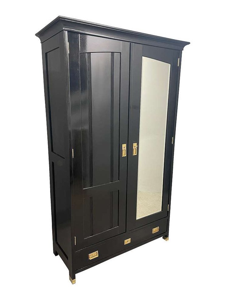 Original Black Art Nouveau Wardrobe with Mirror, 1920s for sale at Pamono