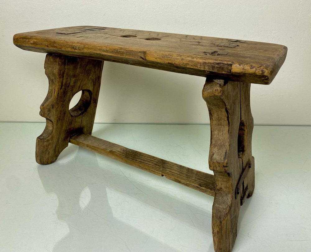 Rustic Handcrafted Farmhouse Stool, 1950s for sale at Pamono