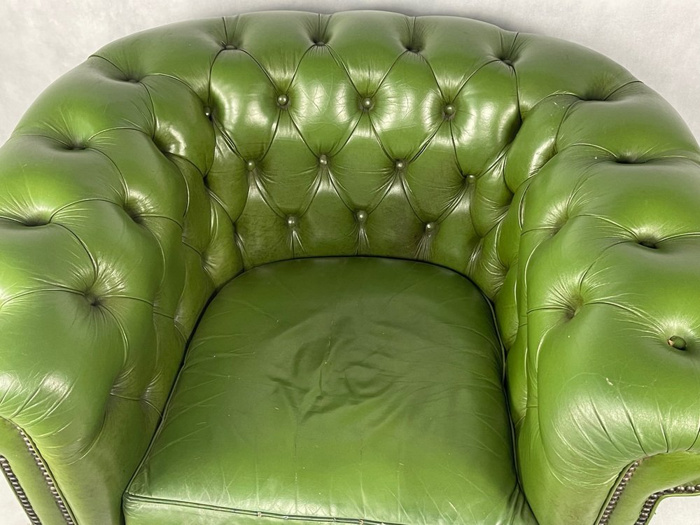 French Chesterfield Armchair in Green, 1970s for sale at Pamono