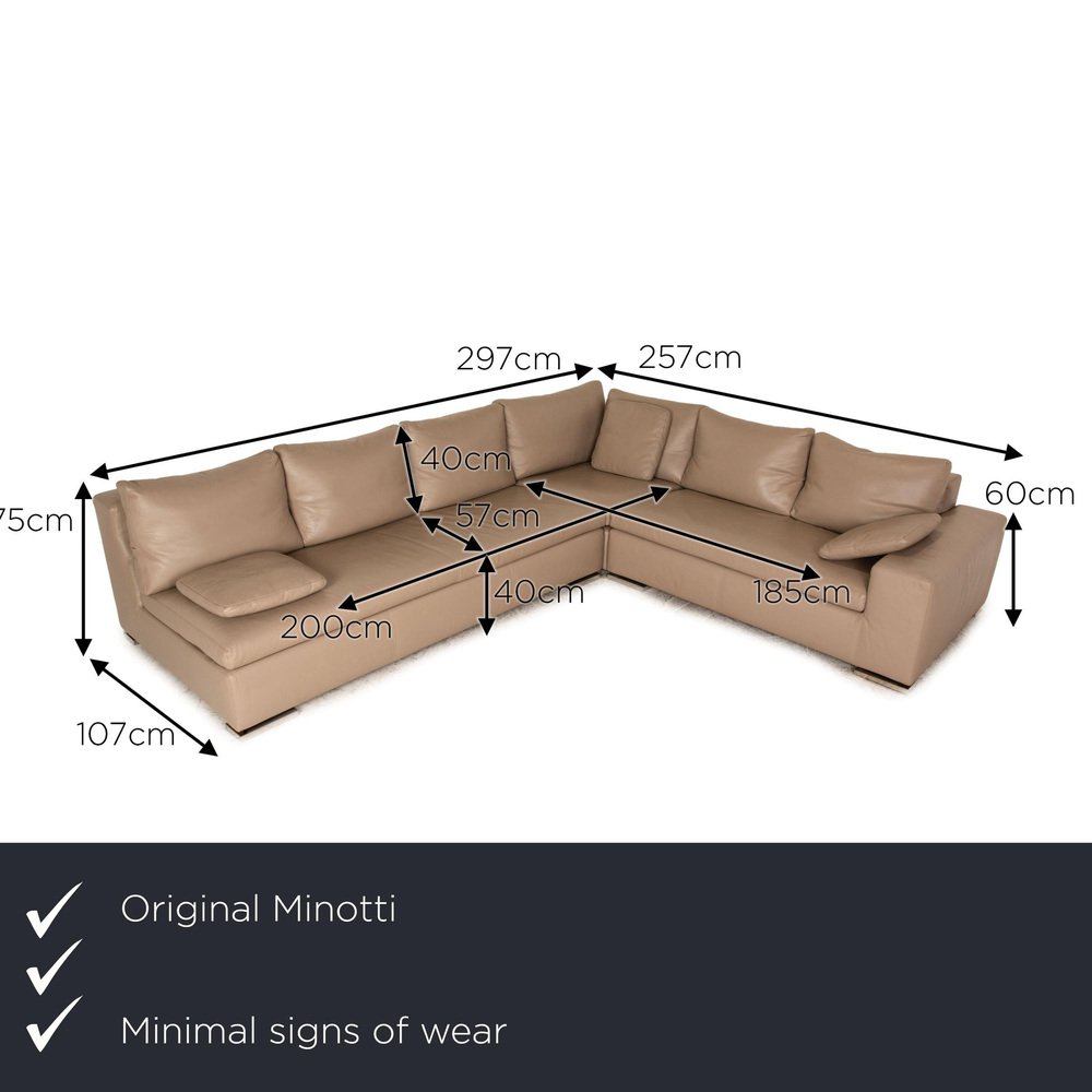 Minotti Corner Sofa in Beige Leather for sale at Pamono