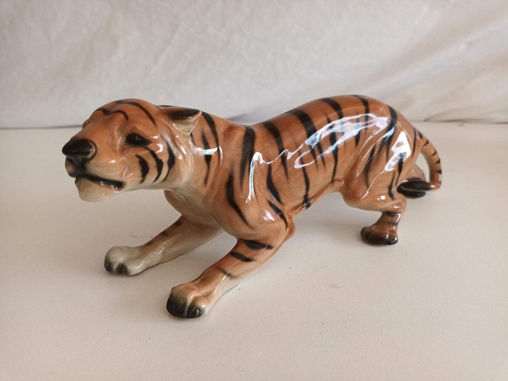 Large Vintage Tiger Figurines in Ceramic, 1950s, Set of 2 for sale at