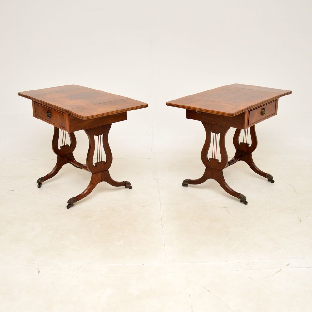 Antique Drop Leaf Side Tables in Burr Walnut, 1930, Set of 2 for sale