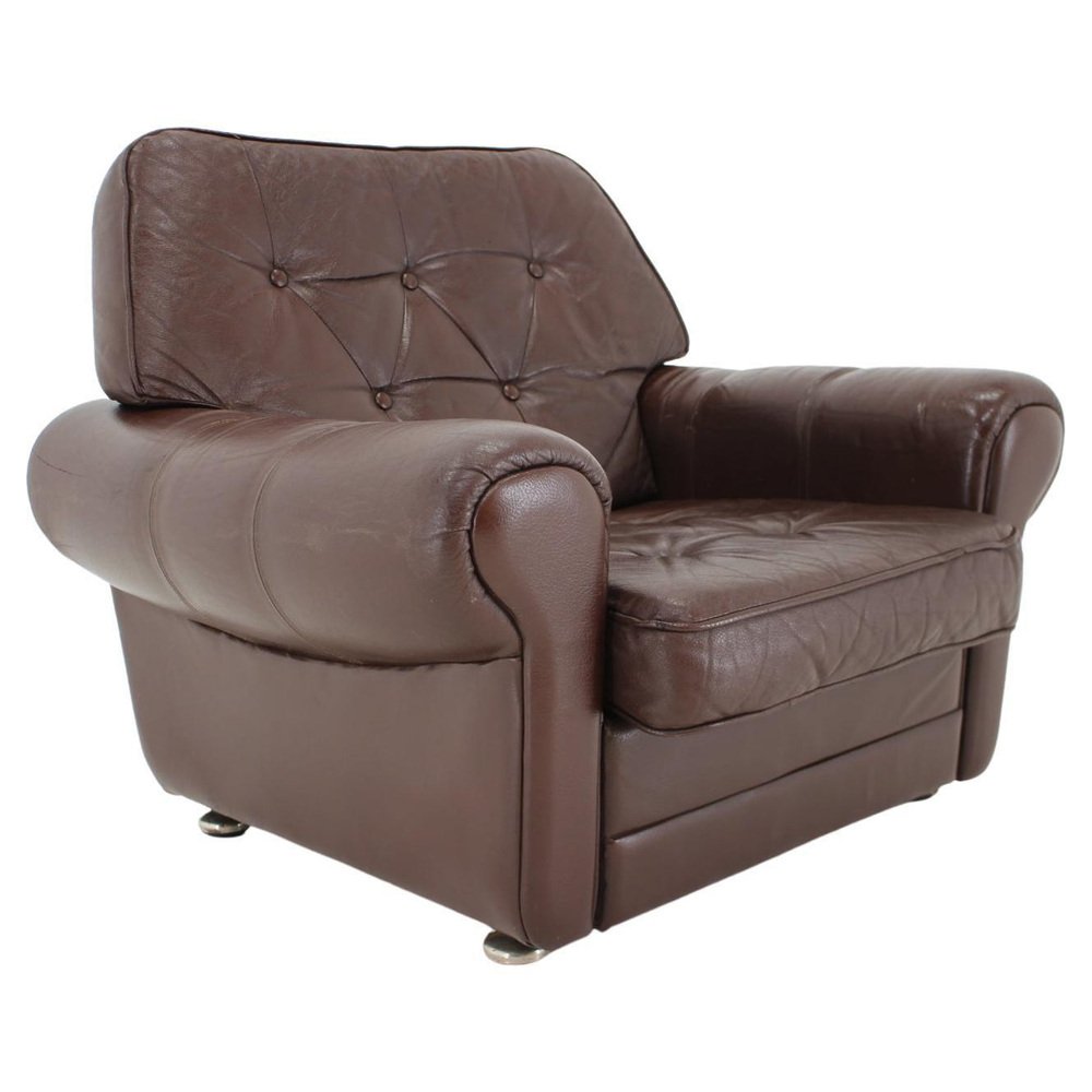 Picture of Danish Brown Leather Armchair, Denmark, 1970s for sale at Pamono