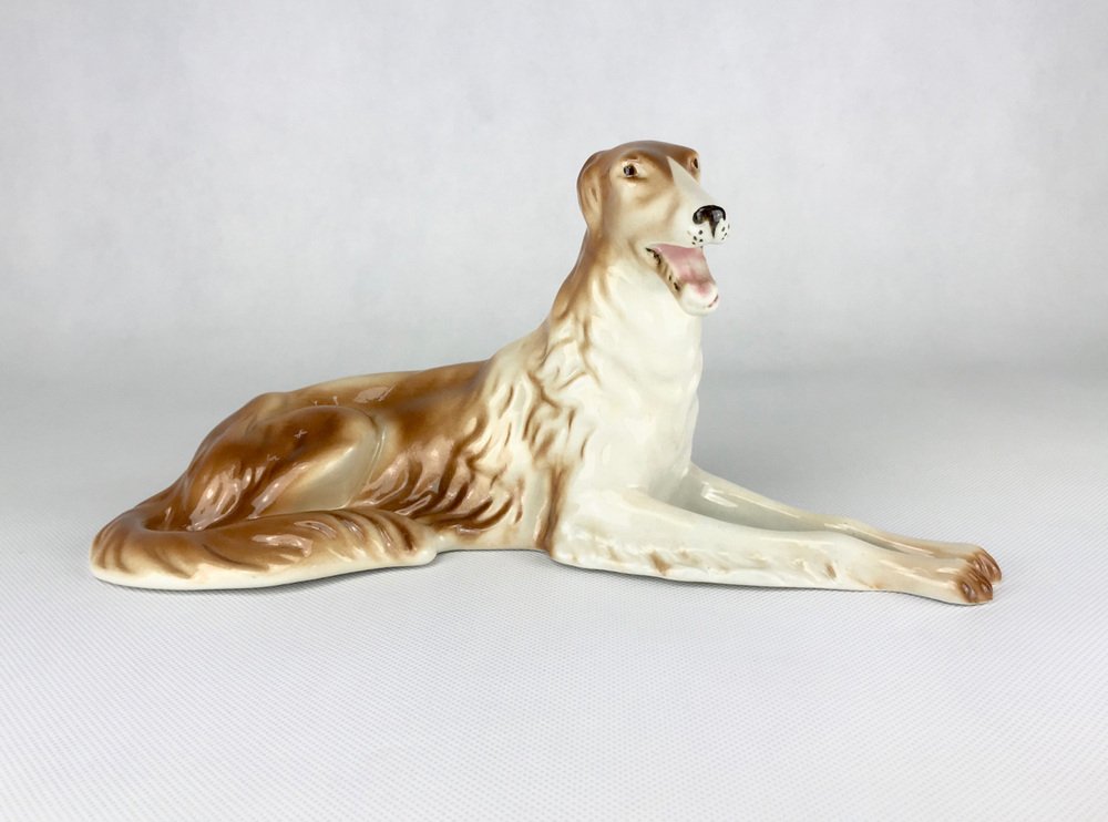 Sculpture Royal Dux En Porcelaine - Chien Setter Chasse - Modèle 876 - Crème