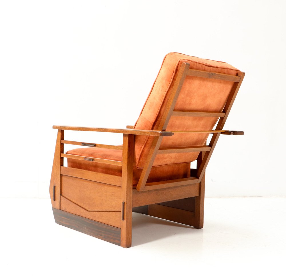 Art Deco Amsterdamse School Oak Lounge Chair or Folding Chair, 1920s