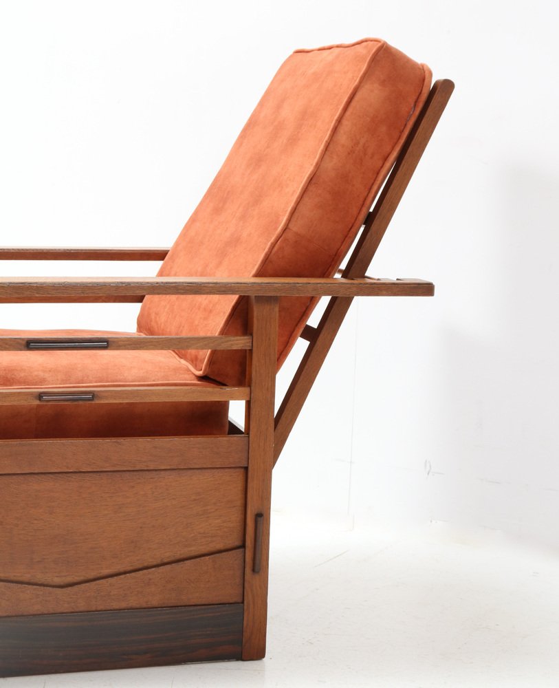 Art Deco Amsterdamse School Oak Lounge Chair or Folding Chair, 1920s