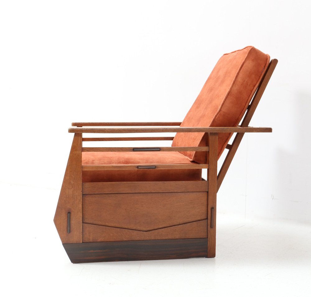 Art Deco Amsterdamse School Oak Lounge Chair or Folding Chair, 1920s
