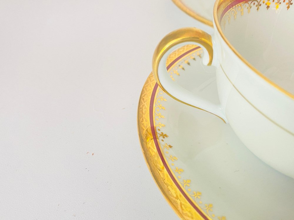 MidCentury Limoges Porcelain Coffee Cups and Saucers, 1970s, Set of 12