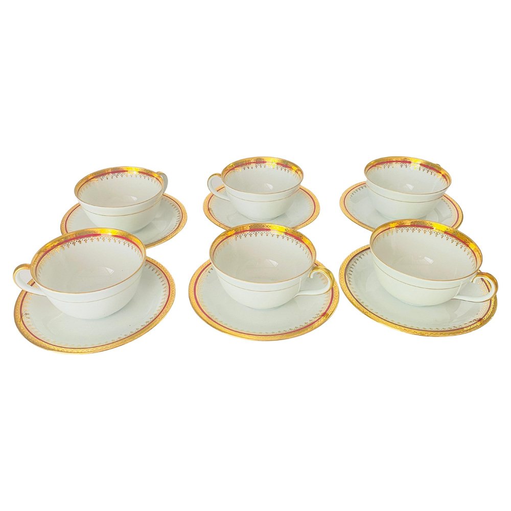 MidCentury Limoges Porcelain Coffee Cups and Saucers, 1970s, Set of 12