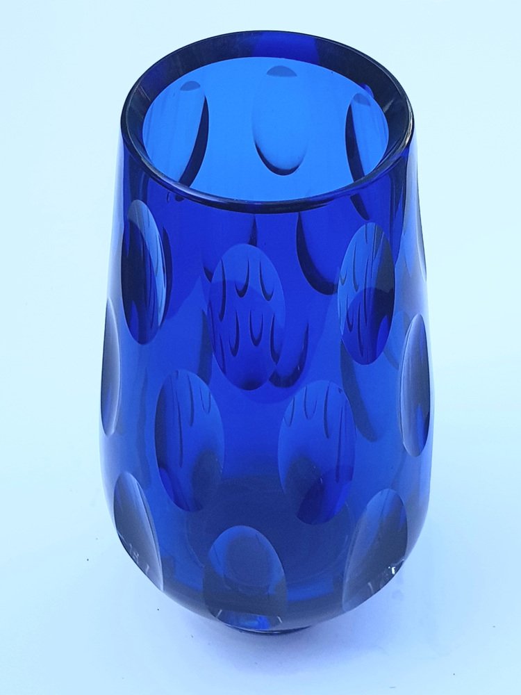 Cobalt Blue Vase with Lens Cut Decor from WMF, 1960s for sale at Pamono