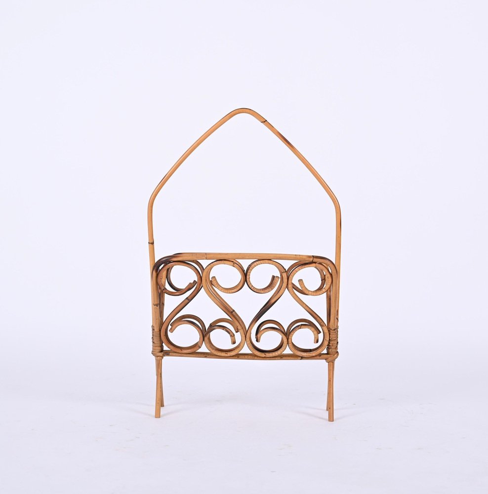 Porte-revues En Rotin Mid-Century Vintage - Rangement Déco - Occasion