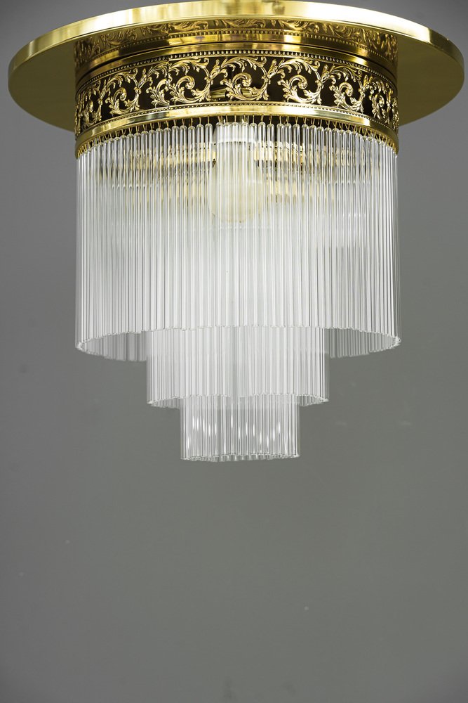 Lampadario a cinque luci Art Nouveau in ottone dorato, fine '800