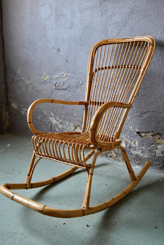Vintage Rattan Rocking Chair for sale at Pamono