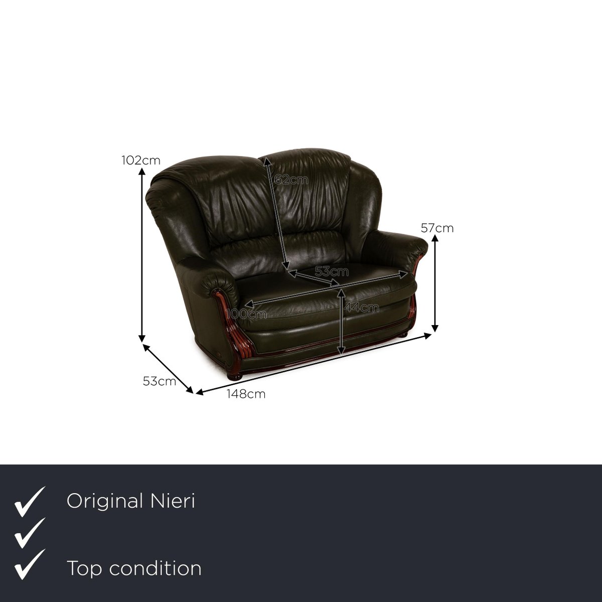 Leather Loveseat Dark Green Sofa by Nieri Alberto for sale at Pamono