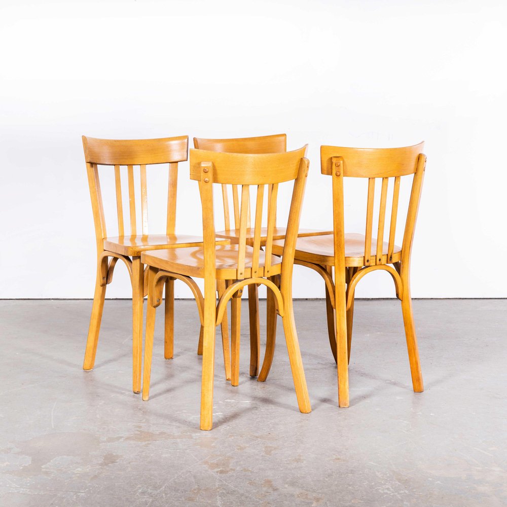 French Blonde Beech Tri Back Bentwood Dining Chairs From Baumann 1950s