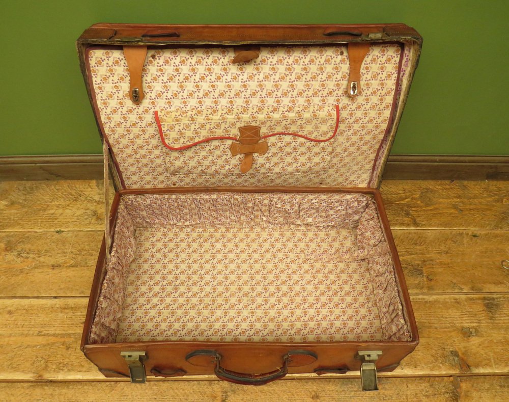 Antique Leather Portmanteau Expanding Suitcase 1890s for sale at Pamono