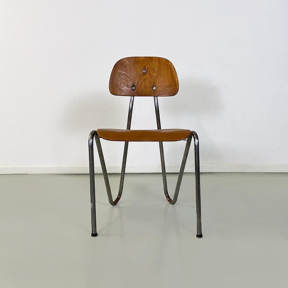 Deutsche MidCentury Bauhaus Stühle aus Holz, Leder & Metall, 1940er, 5