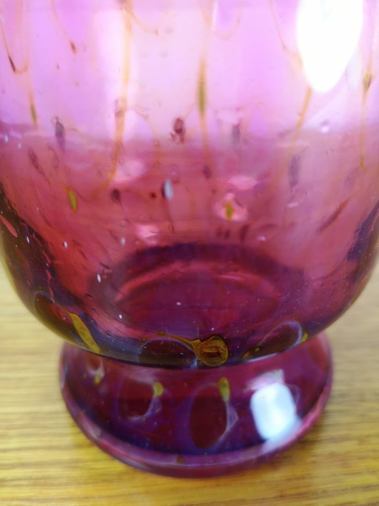 Cranberry Art Glass Vase with Handle by Erwin Eisch Pfauenauge