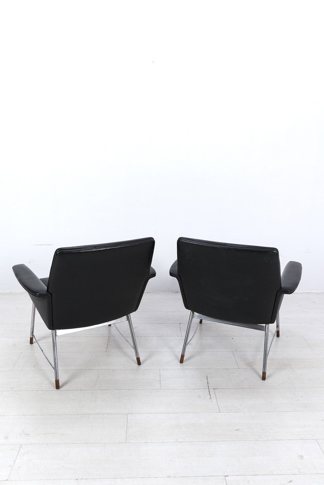 Vintage Black Vinyl Armchairs for sale at Pamono