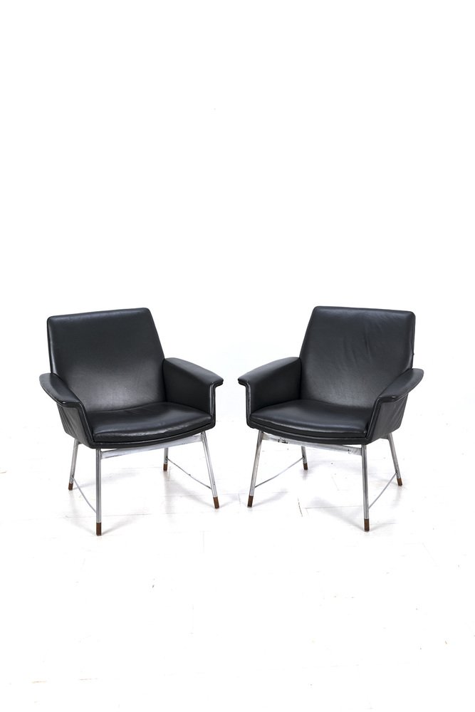 Vintage Black Vinyl Armchairs for sale at Pamono