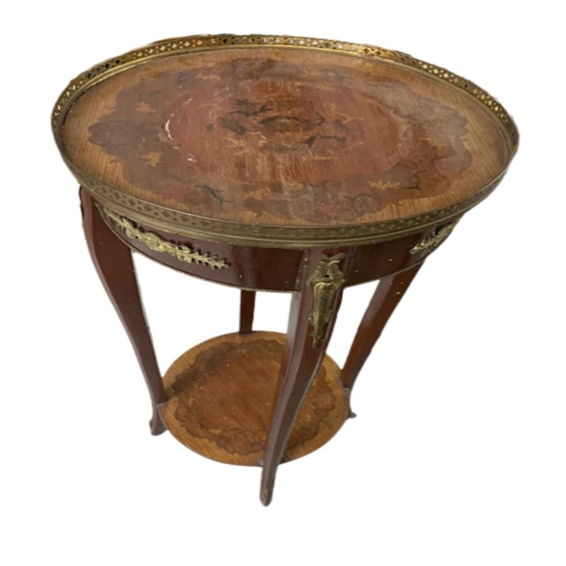High Pedestal Table with Marquetry and Edges in Gilt Bronze, France, 19th Century for sale at Pamono