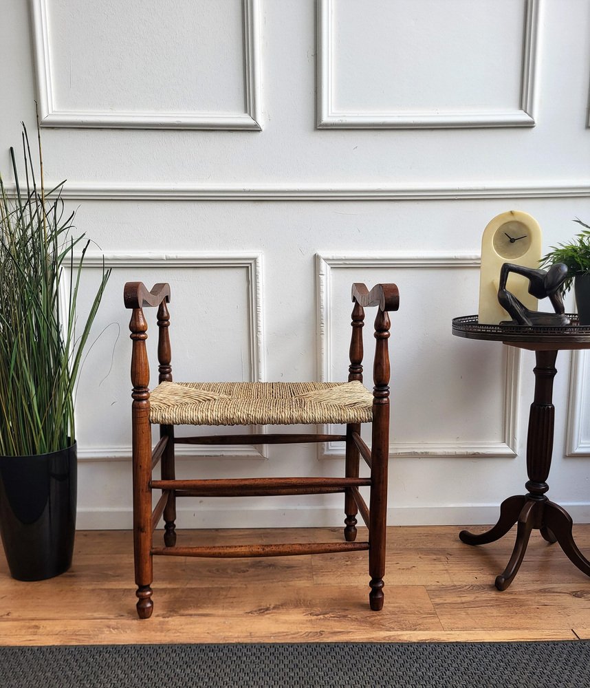 Mid-Century Italian Carved Wood and Cord Woven Rope Stool, 1960s for ...