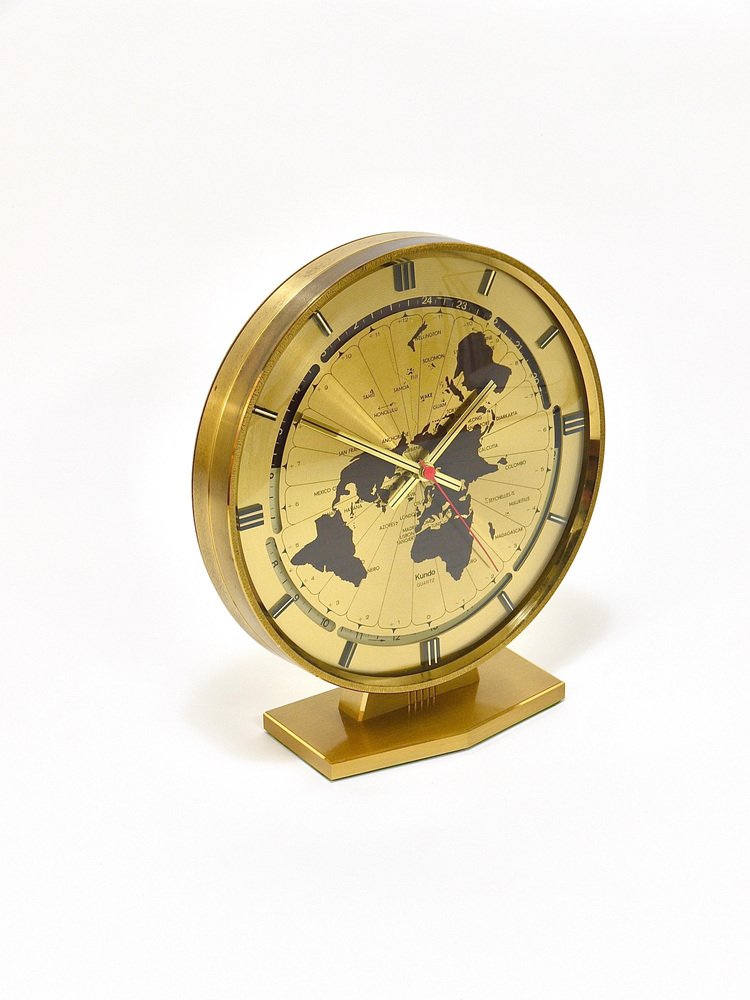 Large Kundo GMT World Time Zone Brass Table Clock by Kieninger