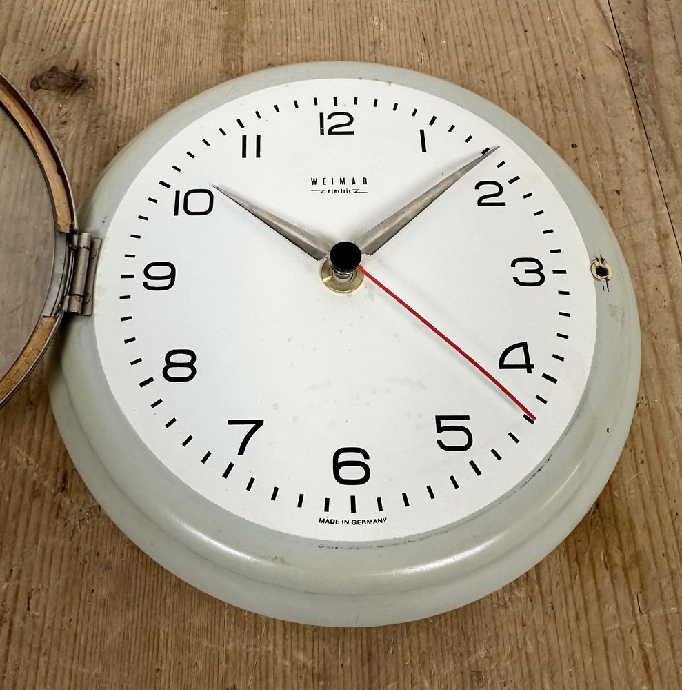 Vintage East German Grey Wall Clock from Weimar Electric, 1970s for