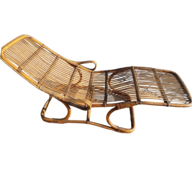 Chaise Longue Vintage en Bois & Rotin en vente sur Pamono