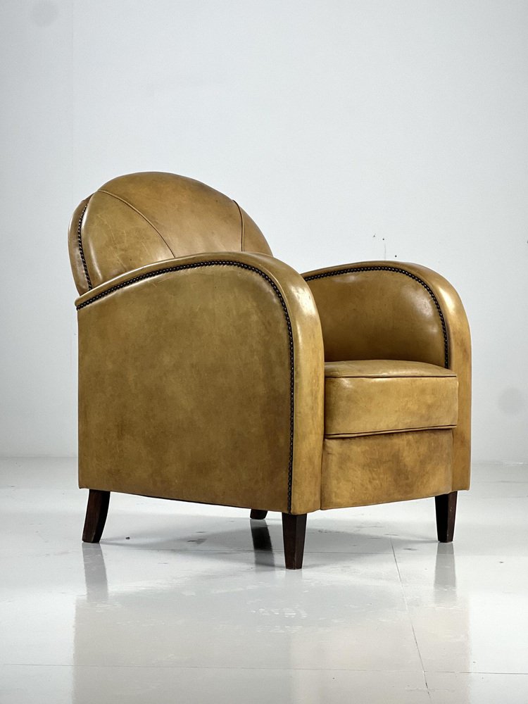 Vintage Green Leather Armchair for sale at Pamono