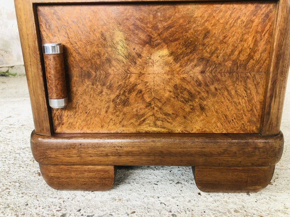 Table de Chevet Art Déco en Noyer avec Plateau en Marbre Vert, 1930s en