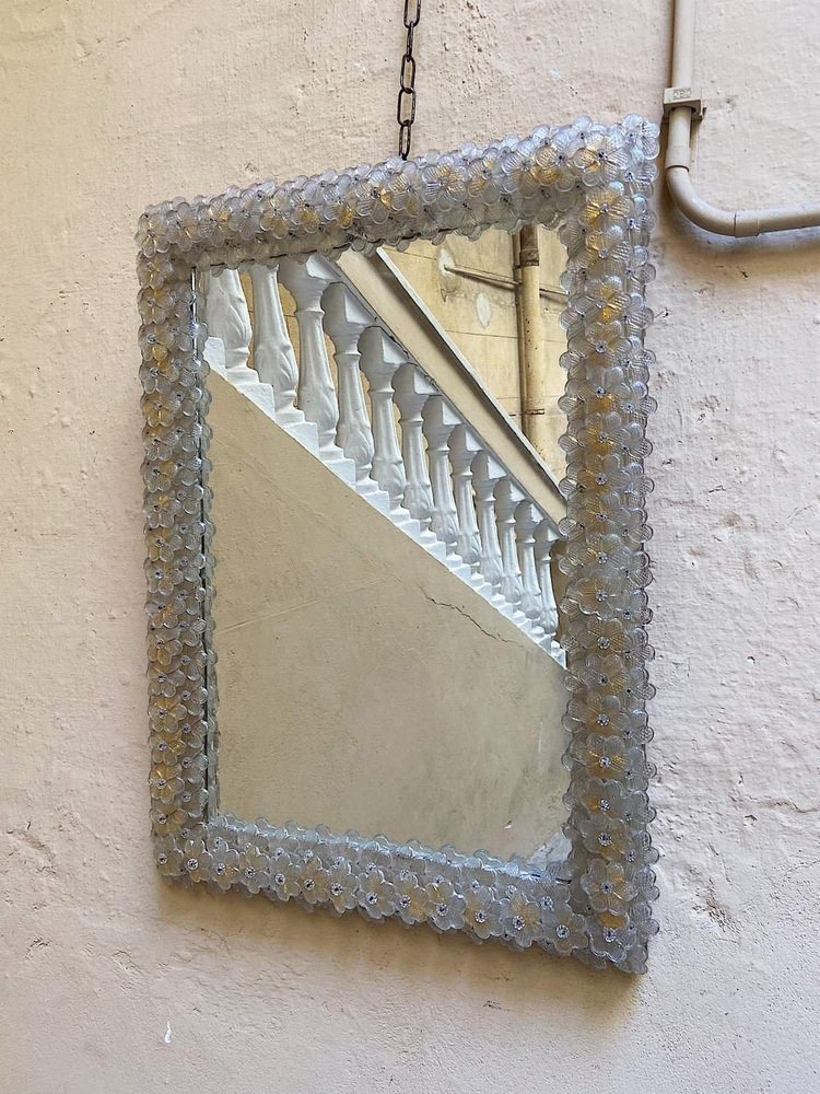 Murano Glass Floral Wall Mirror, 1970s for sale at Pamono