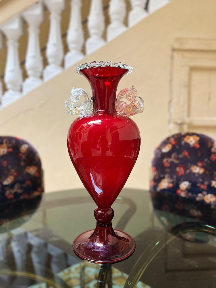 Large Handblown Red and Gold Fish Vase by Salviati, 1890s for