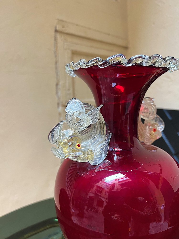 Large Handblown Red and Gold Fish Vase by Salviati, 1890s for