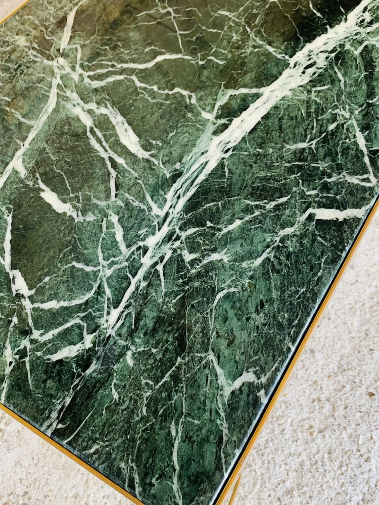MidCentury Green Marble and Brass Coffee Table, 1960s for sale at Pamono