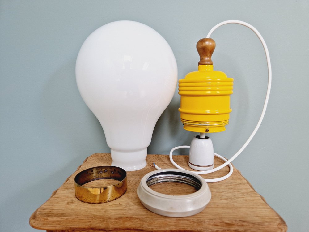 Spanish Opaline Bulb Suspension from Metalarte, 1980s for sale at Pamono