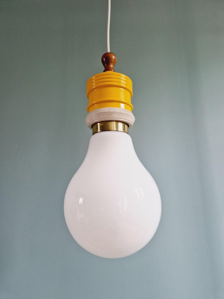Spanish Opaline Bulb Suspension from Metalarte, 1980s for sale at Pamono